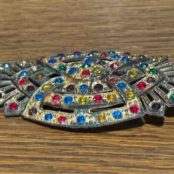 Stunning Large Antique 1930’s Art Deco Pot Metal Rhinestone Broach - Picture 3 of 6